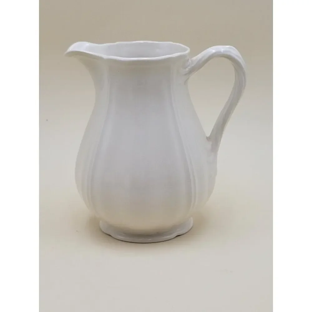 Wedgwood Queen's Shape Ceramic Pitcher White Scalloped Rim Vintage
